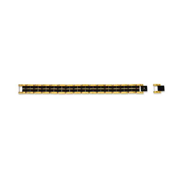 Stainless Steel, Two-Tone Double Striped Linked Bracelet - Black & Gold