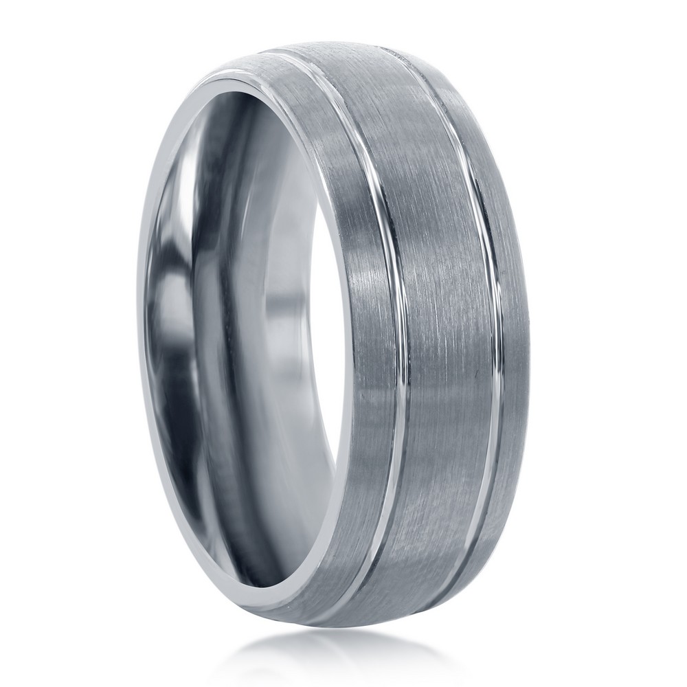 Brushed Silver Double Stripe Tungsten Ring