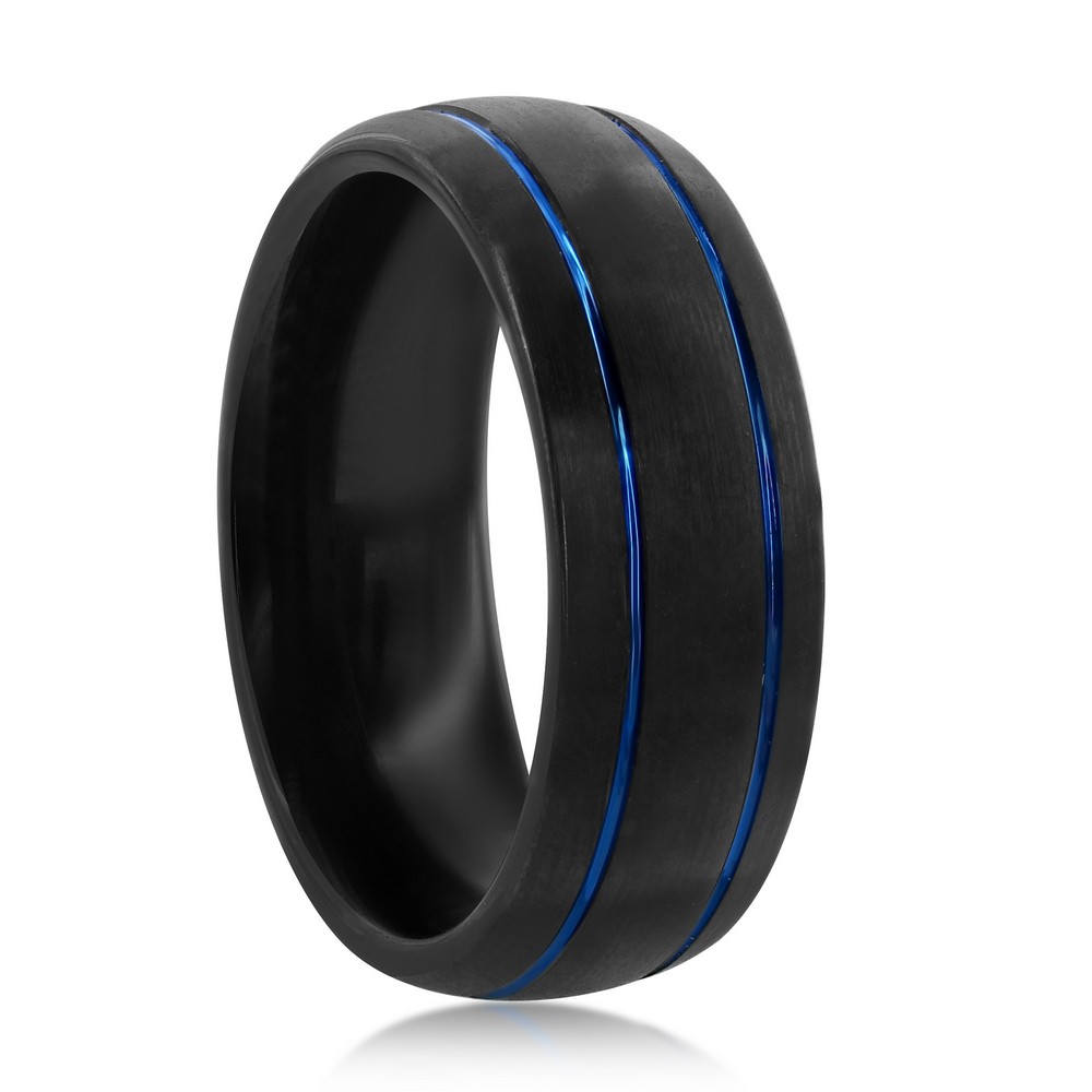 Black and Blue Double Stripe Tungsten Ring