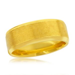 Stainless Steel Brushed and Polished Gold Diagnal Stripe Ring