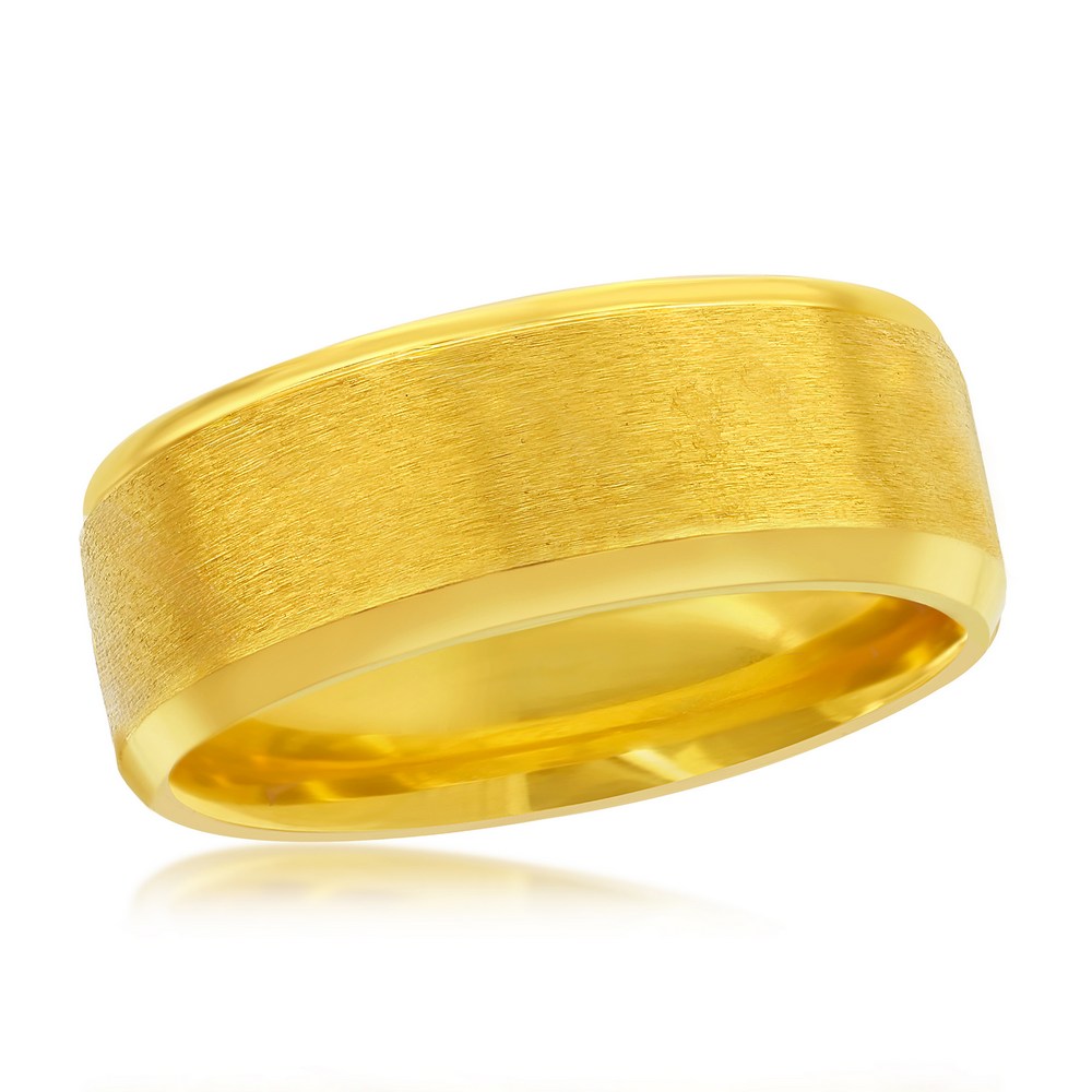 Stainless Steel Brushed and Polished Gold Diagnal Stripe Ring