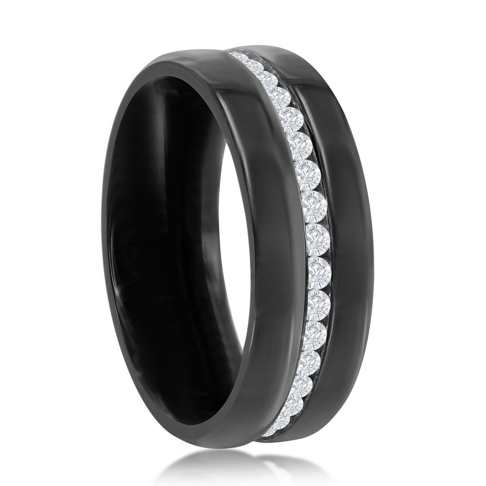 Stainless Steel CZ Eternity Band - Black Plated