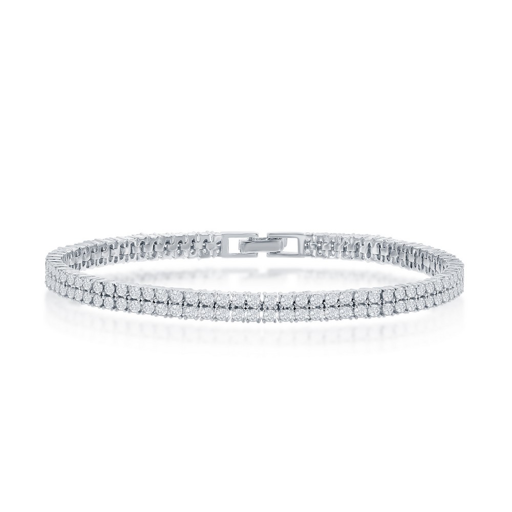 Sterling Silver Double Row CZ Tennis Bracelet