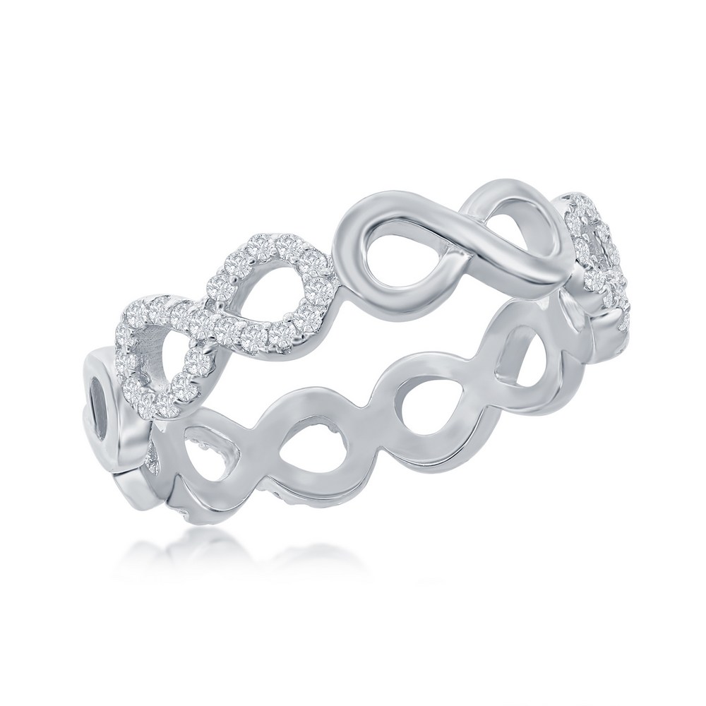 Sterling Silver, Alternating CZ & Polished Infinity Ring
