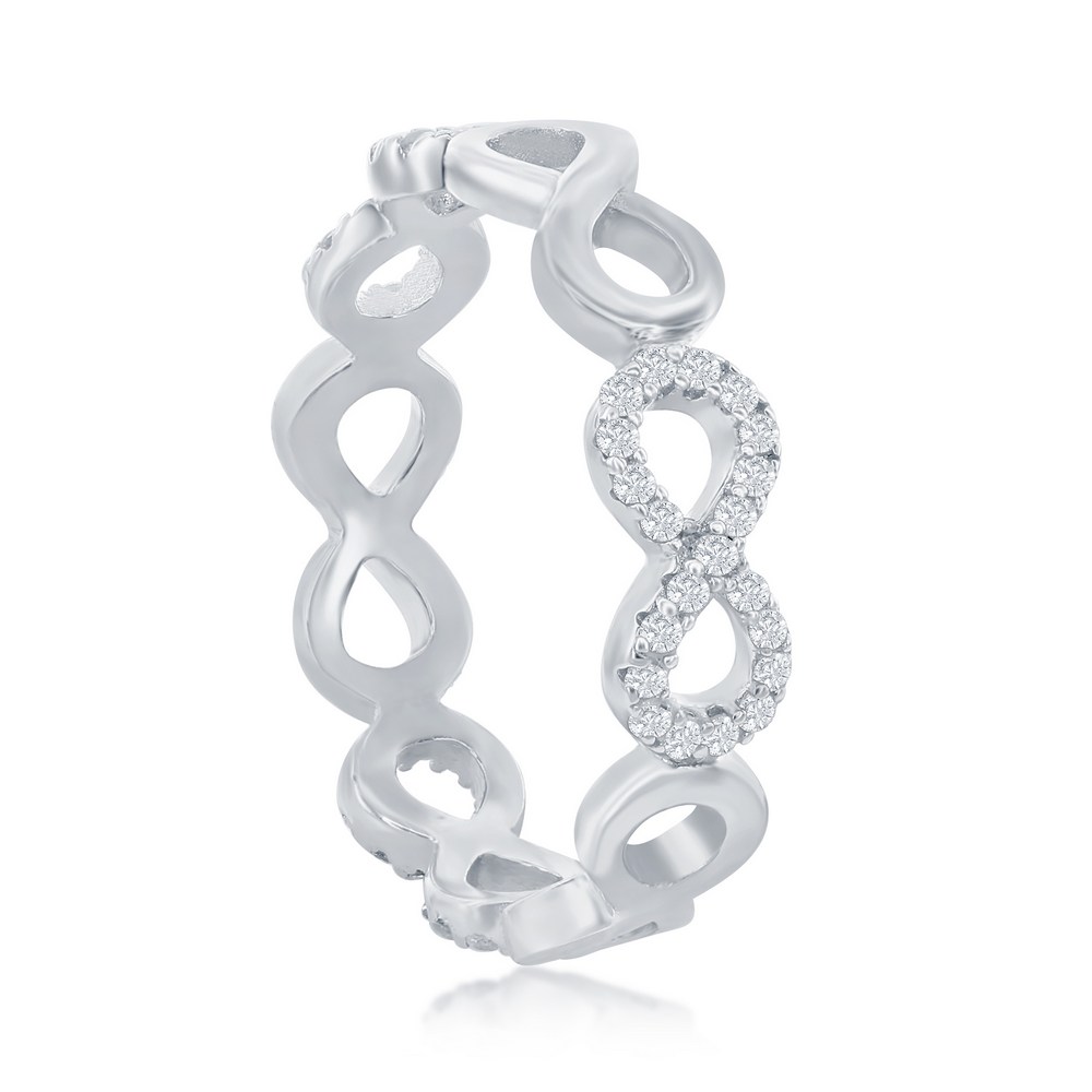 Sterling Silver, Alternating CZ & Polished Infinity Ring