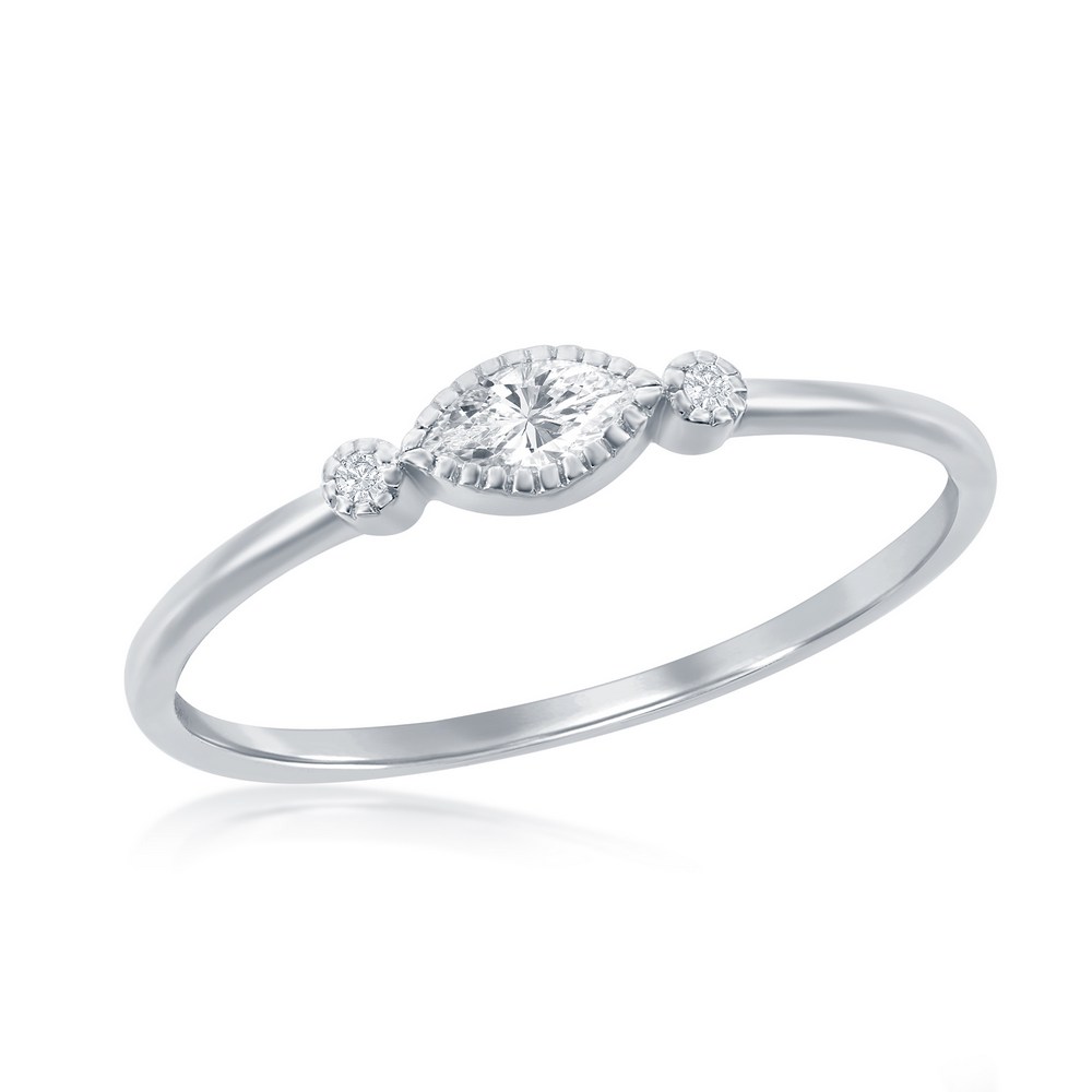 Sterling Silver, Marquise & Bezel-Set CZ Ring