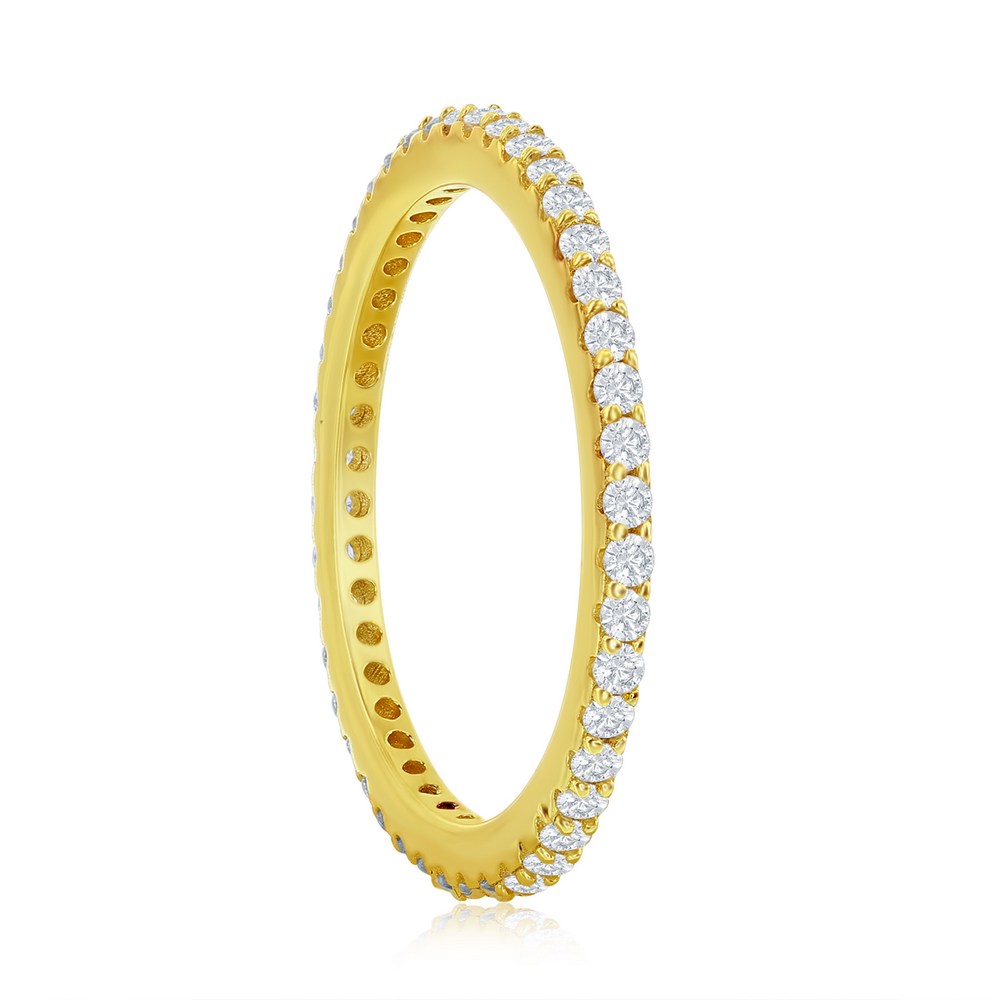 Sterling Silver, CZ Eternity 1.5mm Band Ring - Gold Plated