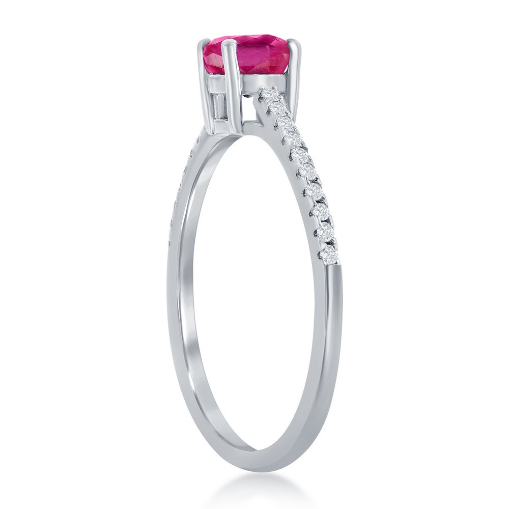 Sterling Silver, 5mm Glass Filled Ruby 0.76ct & White Topaz 0.12ct, Solitaire Ring