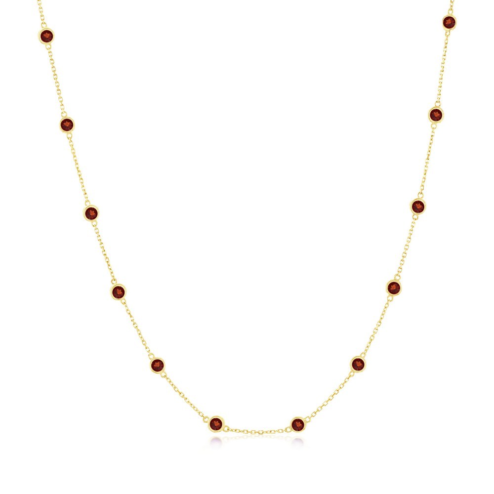 14K Yellow Gold, 2.64ct Gemstone Station Necklace - Garnet