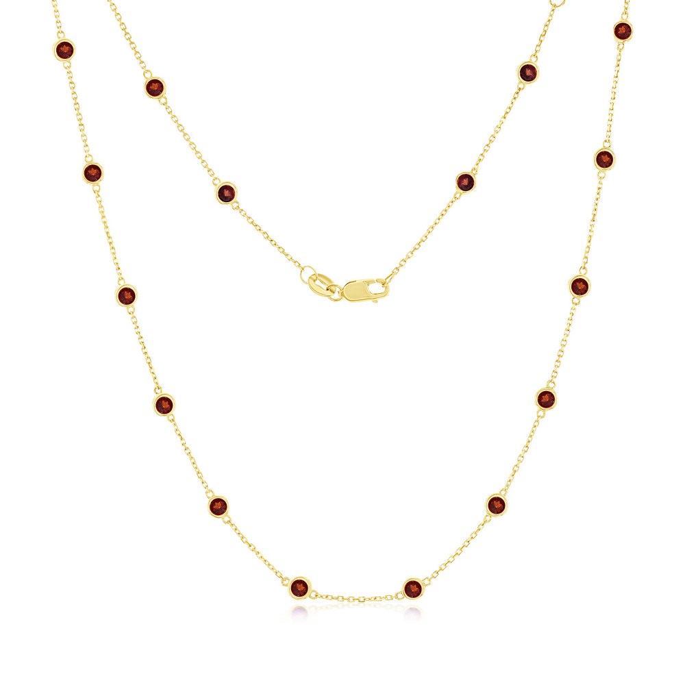 14K Yellow Gold, 2.64ct Gemstone Station Necklace - Garnet