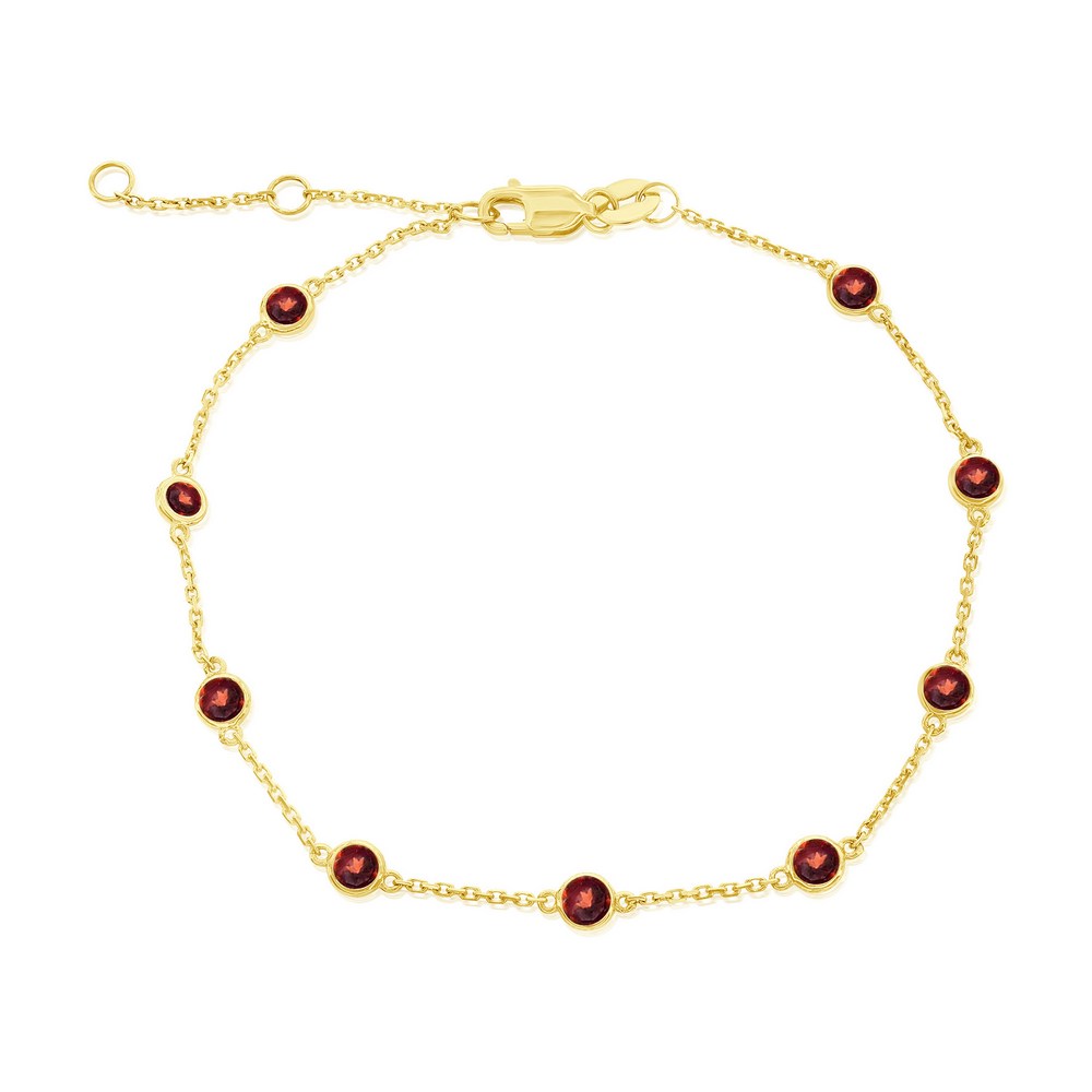 14K Yellow Gold, 1.17ct Gemstone Station Bracelet - Garnet