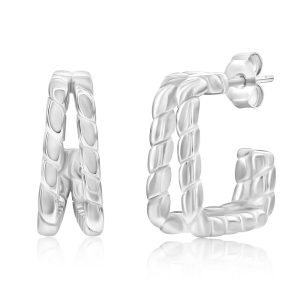 Sterling Silver, Double Row Square Lined Earrings