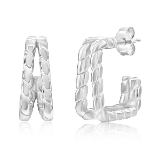 Sterling Silver, Double Row Square Lined Earrings
