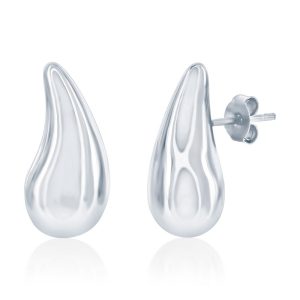 Sterling Silver, Polished Curved Puffed Teardrop Earrings