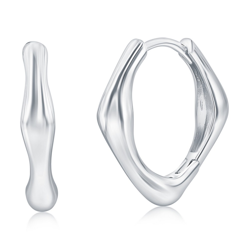 Sterling Silver, Polished Diamond-Shaped Hoop Earrings