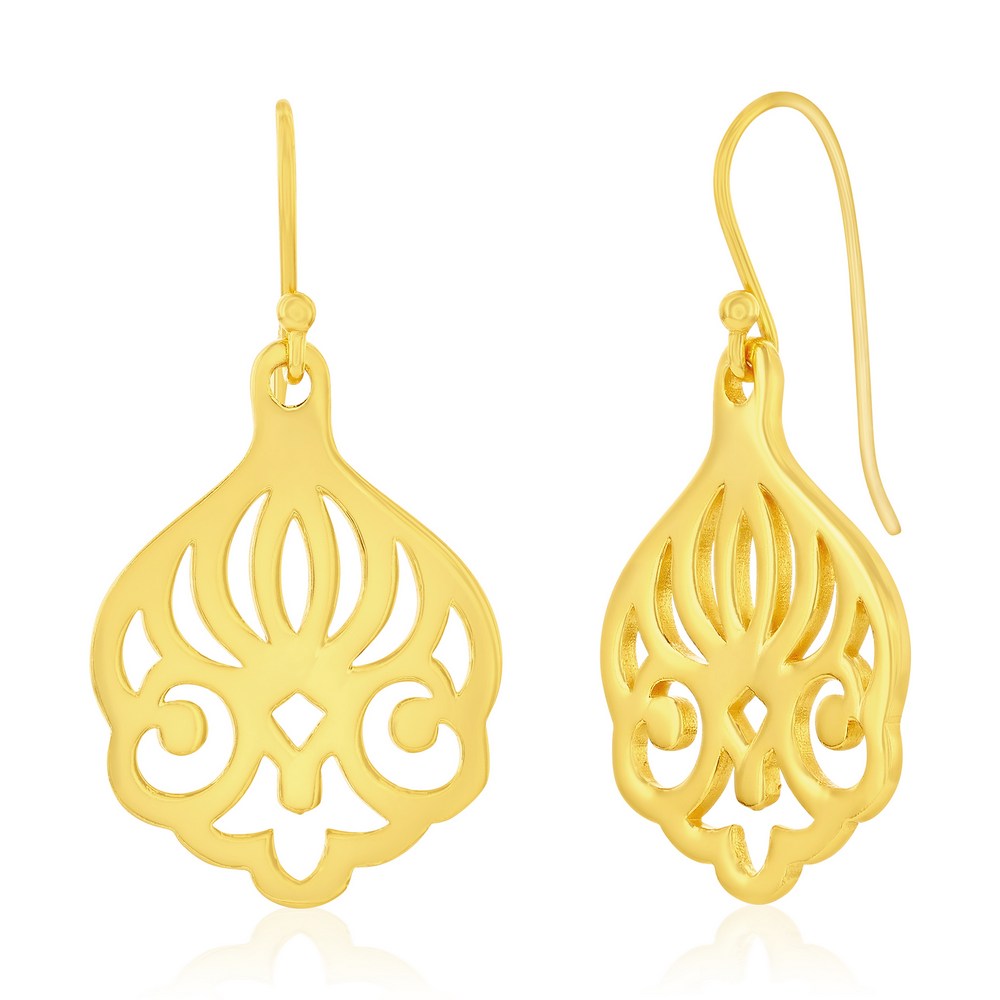 Sterling Silver, Filigree Designed Dangle Earrings - Gold Plated