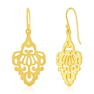 Sterling Silver, Designed Dangle Earrings - Gold Plated
