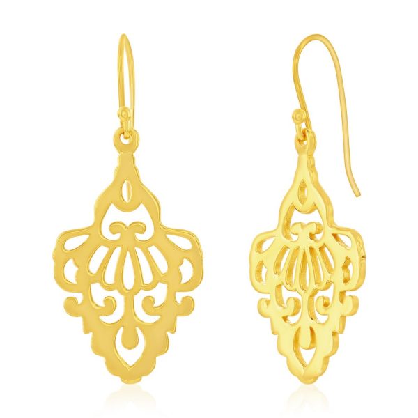 Sterling Silver, Designed Dangle Earrings - Gold Plated