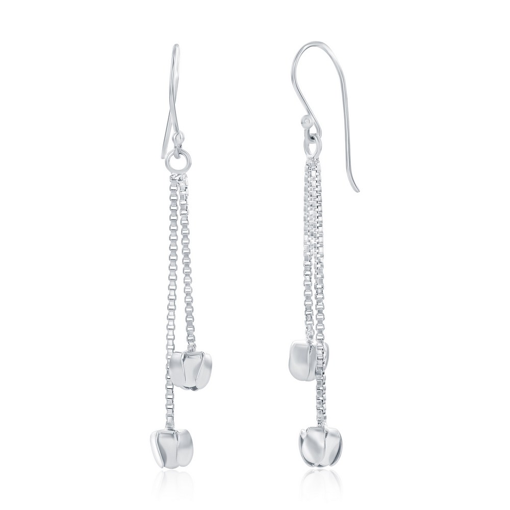 Sterling Silver, Double Bead Chain Drop Earrings