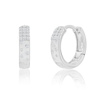Sterling Silver, CZ & Brushed Hoop Earrings