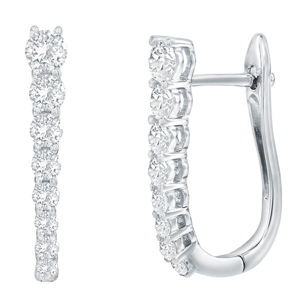 Sterling Silver, Graduating Round CZ U-Shaped Hoop Earrings