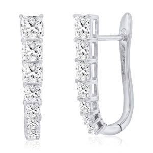 Sterling Silver, Graduating Square CZ U-Shaped Hoop Earrings