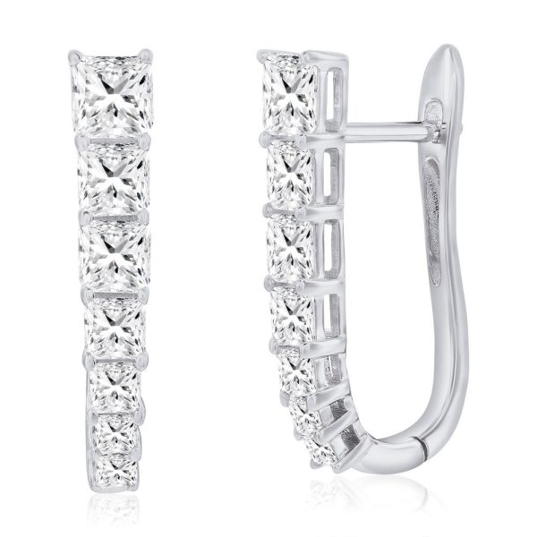 Sterling Silver, Graduating Square CZ U-Shaped Hoop Earrings