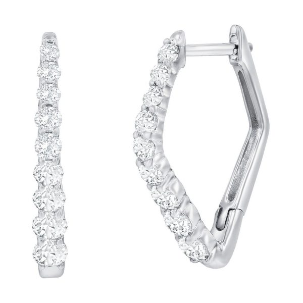 Sterling Silver, Graduating CZ Diamond-Shaped Hoop Earrings