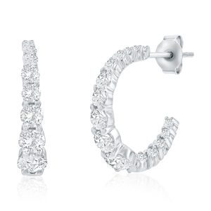 Sterling Silver, Graduating CZ Inside-Outside Hoop Earrings
