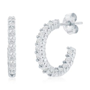 Sterling Silver, 15.5mm Prong-CZ Huggie Hoop Earrings