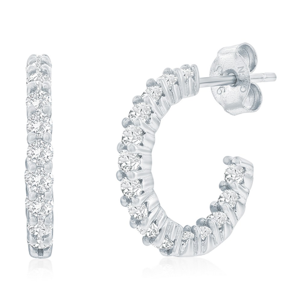 Sterling Silver, 15.5mm Prong-CZ Huggie Hoop Earrings