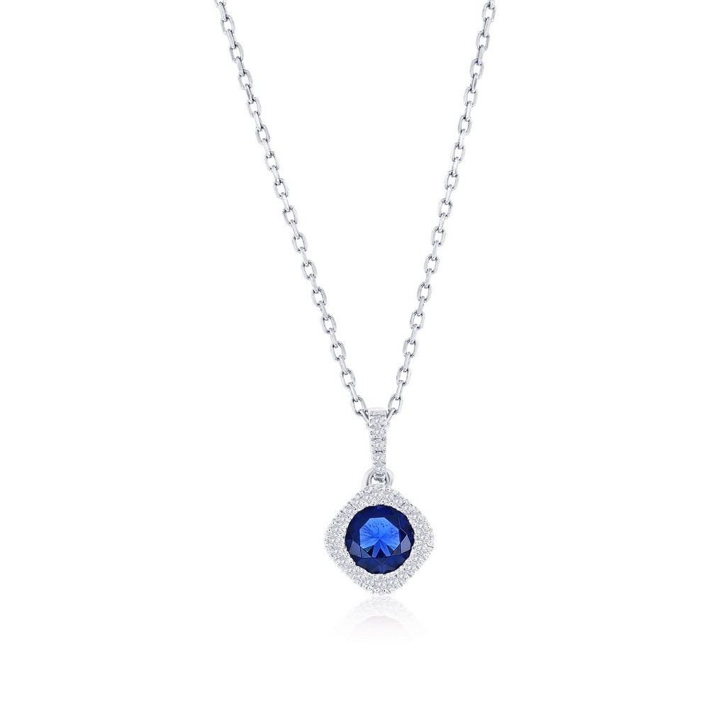 Sterling Silver, Lab-Grown 0.71ct Sapphire & 0.07ct Natural Diamond Pendant w/Chain - (30 Stones)