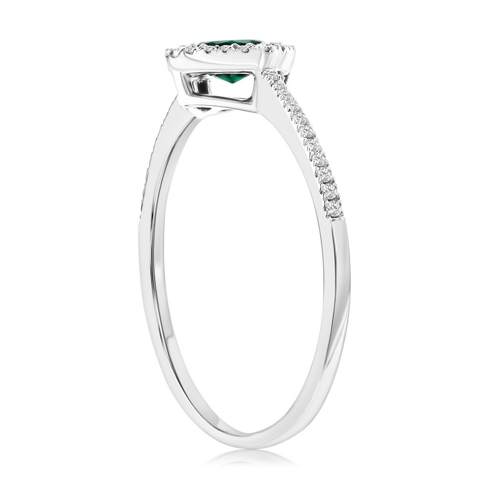 Sterling Silver, Lab-Grown 0.41ct Emerald & 0.12ct Natural Diamond Ring - (43 Stones)