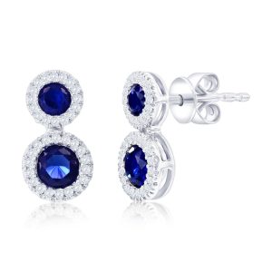 Sterling Silver, Lab-Grown 0.69ct Sapphire & 0.20ct Natural Diamond Earrings - (72 Stones)