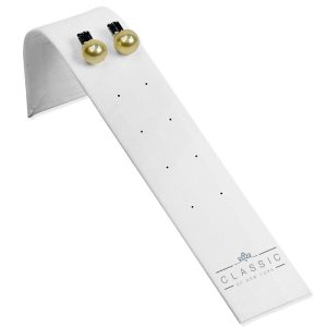 5 Earring Slots, White Leatherette Ramp Display