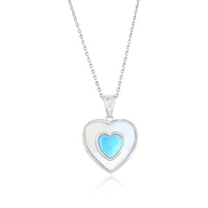 Sterling Silver, Larimar & MOP Heart Pendant