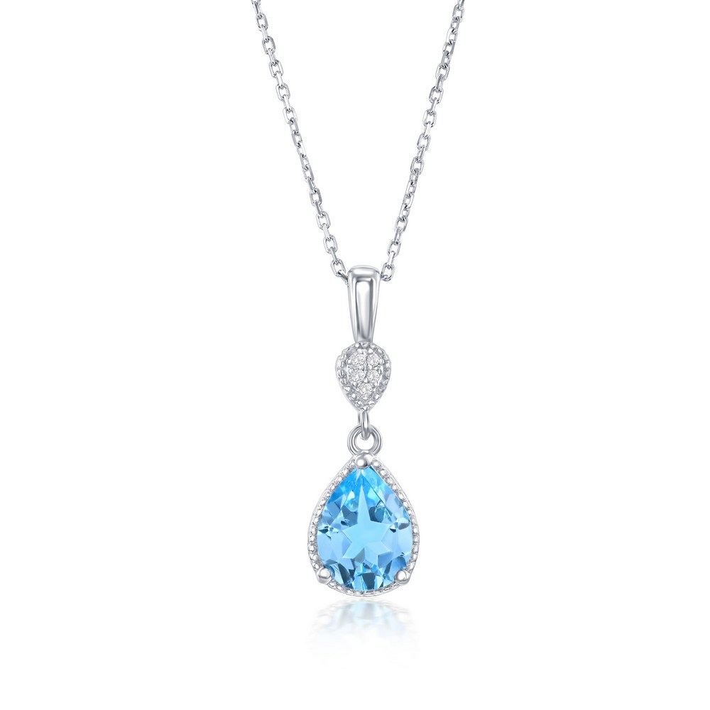 Sterling Silver, Blue Topaz & White Topaz Gemstone Pendant