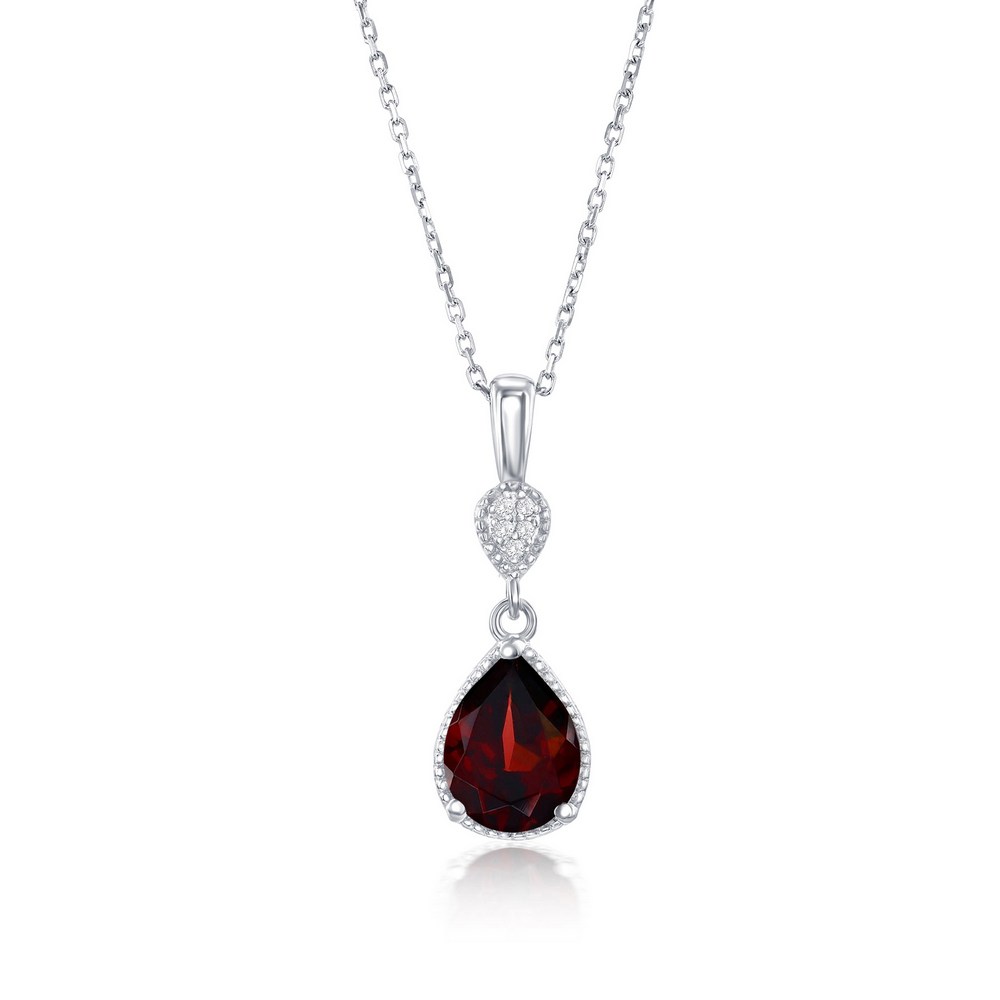 Sterling Silver, Garnet & White Topaz Pearshaped Pendant
