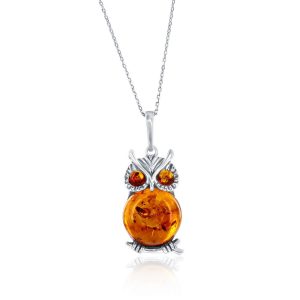 Sterling Silver, Amber Owl Pendant