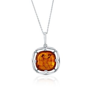Sterling Silver, Square Designed Amber Pendant