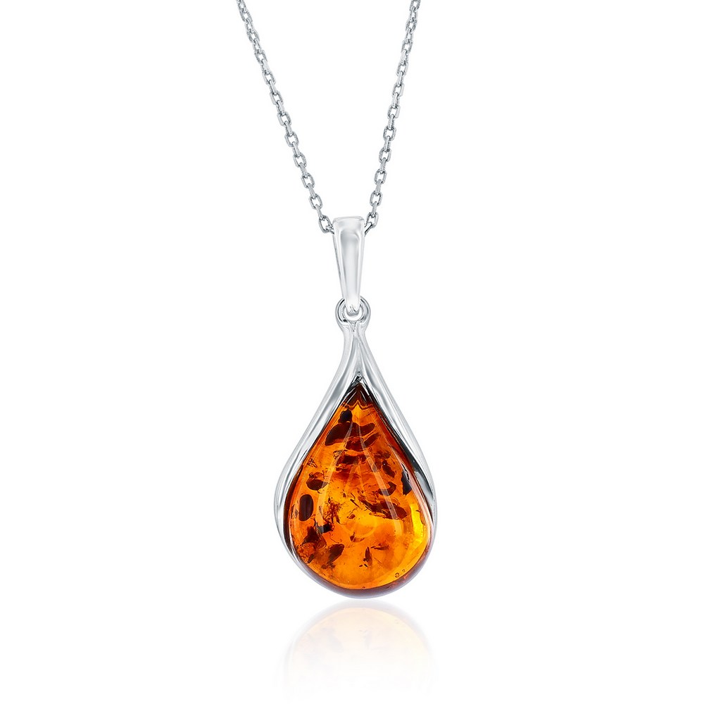 Sterling Silver, Teardrop Amber Pendant