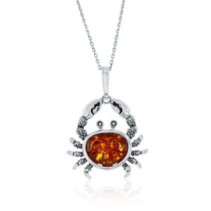 Sterling Silver, Amber Crab Pendant