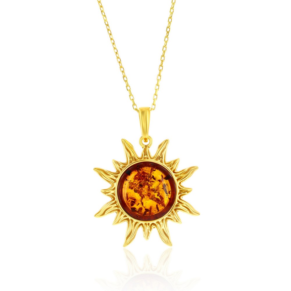 Sterling Silver, Amber Sun Pendant - Gold Plated