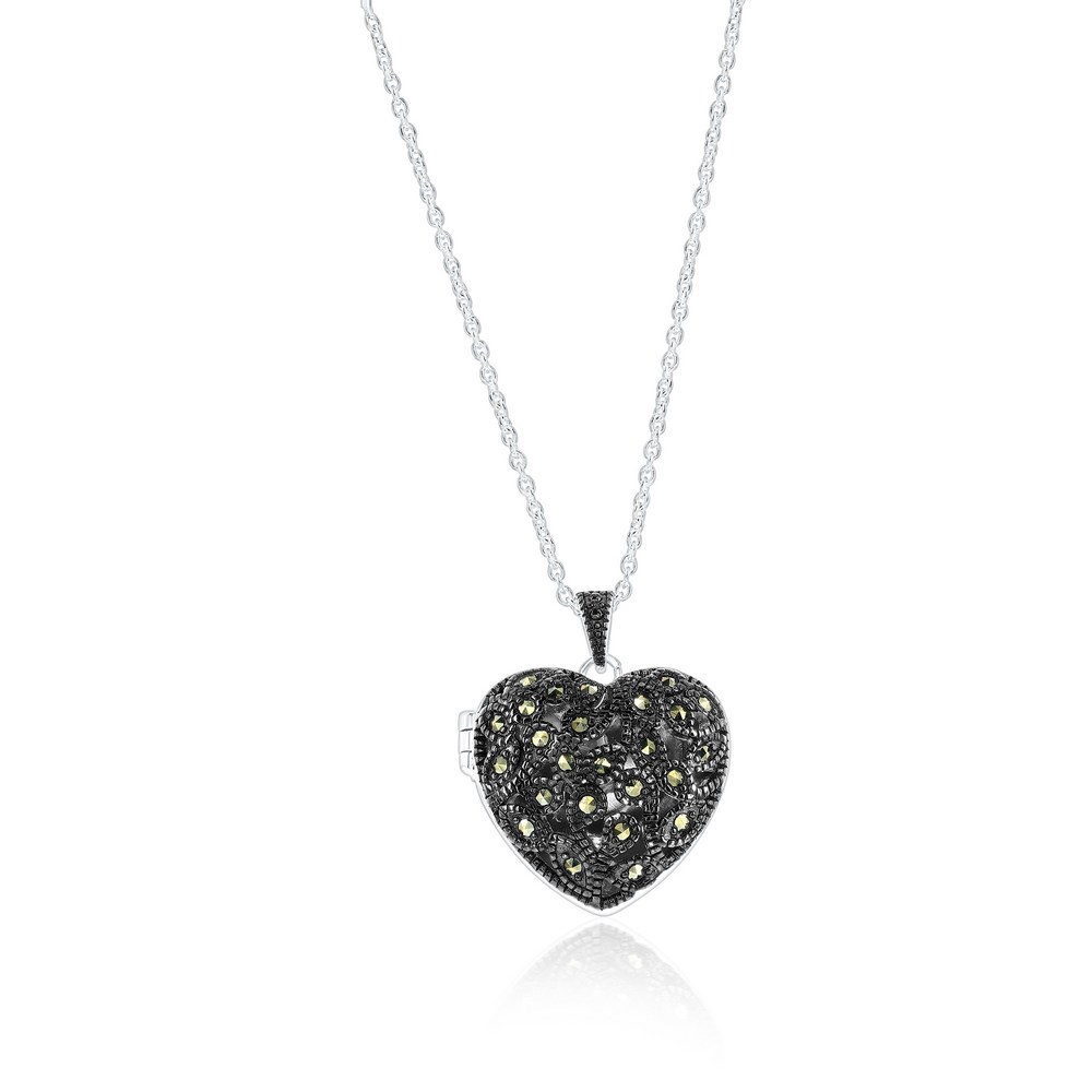 Sterling Silver, Marcasite Heart Locket Necklace