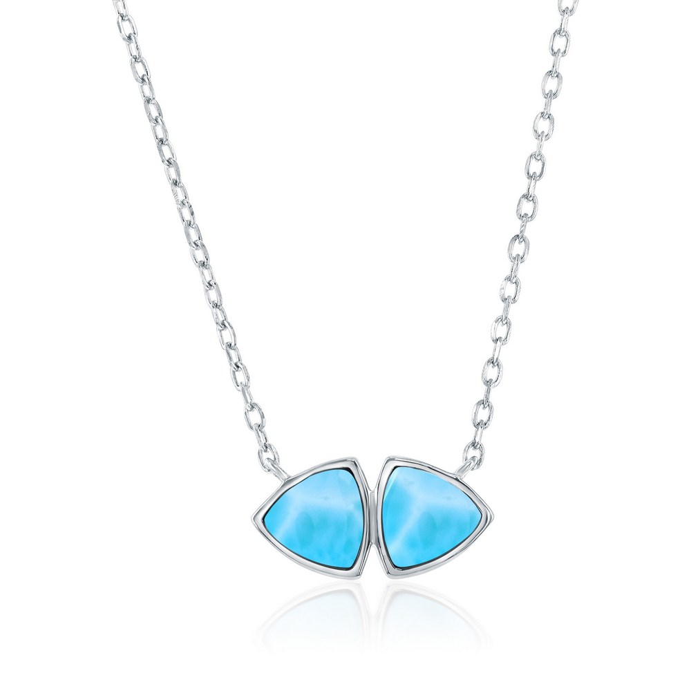 Sterling Silver, Double Triangle Larimar Necklace