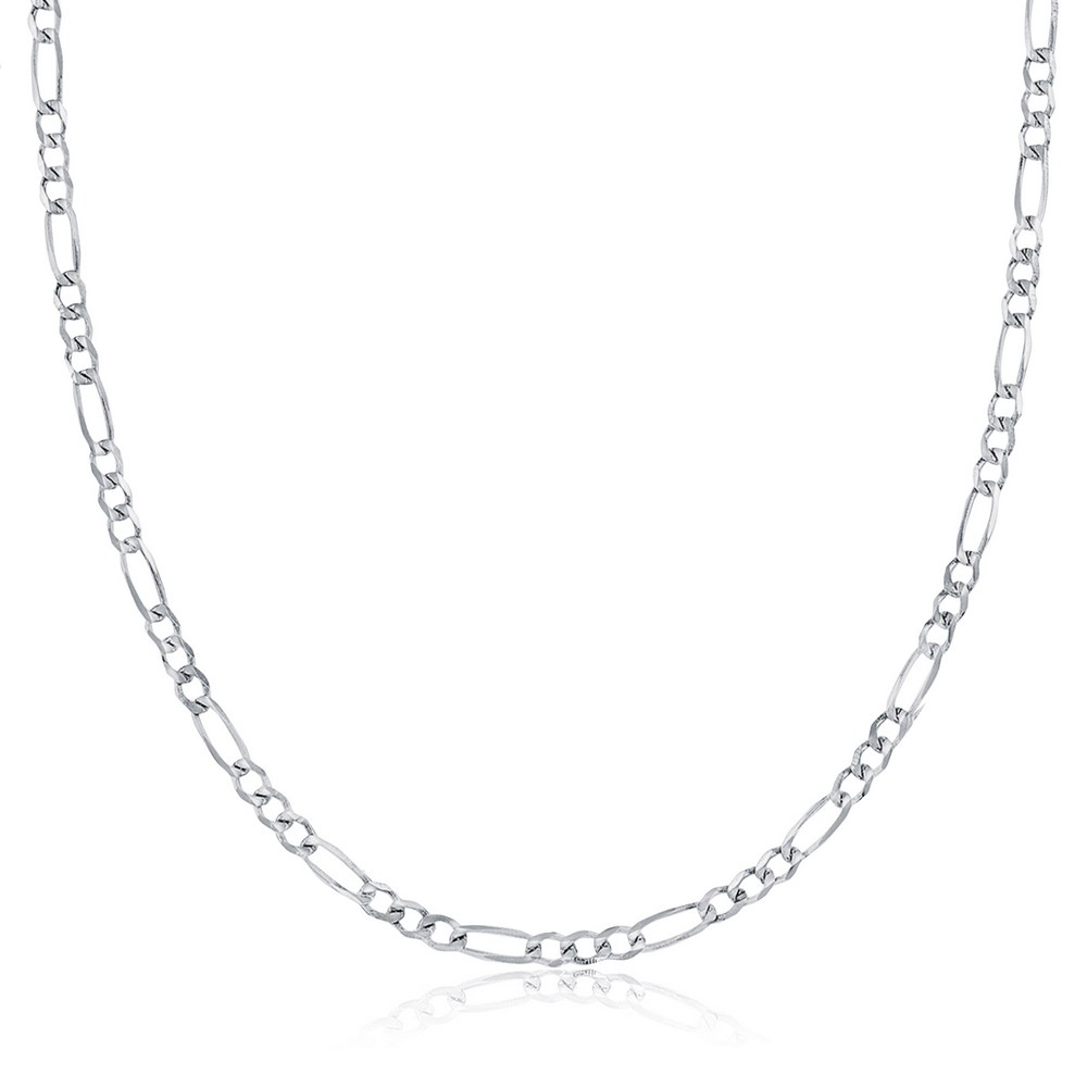 Sterling Silver, 2mm Figaro Chain - Rhodium Plated