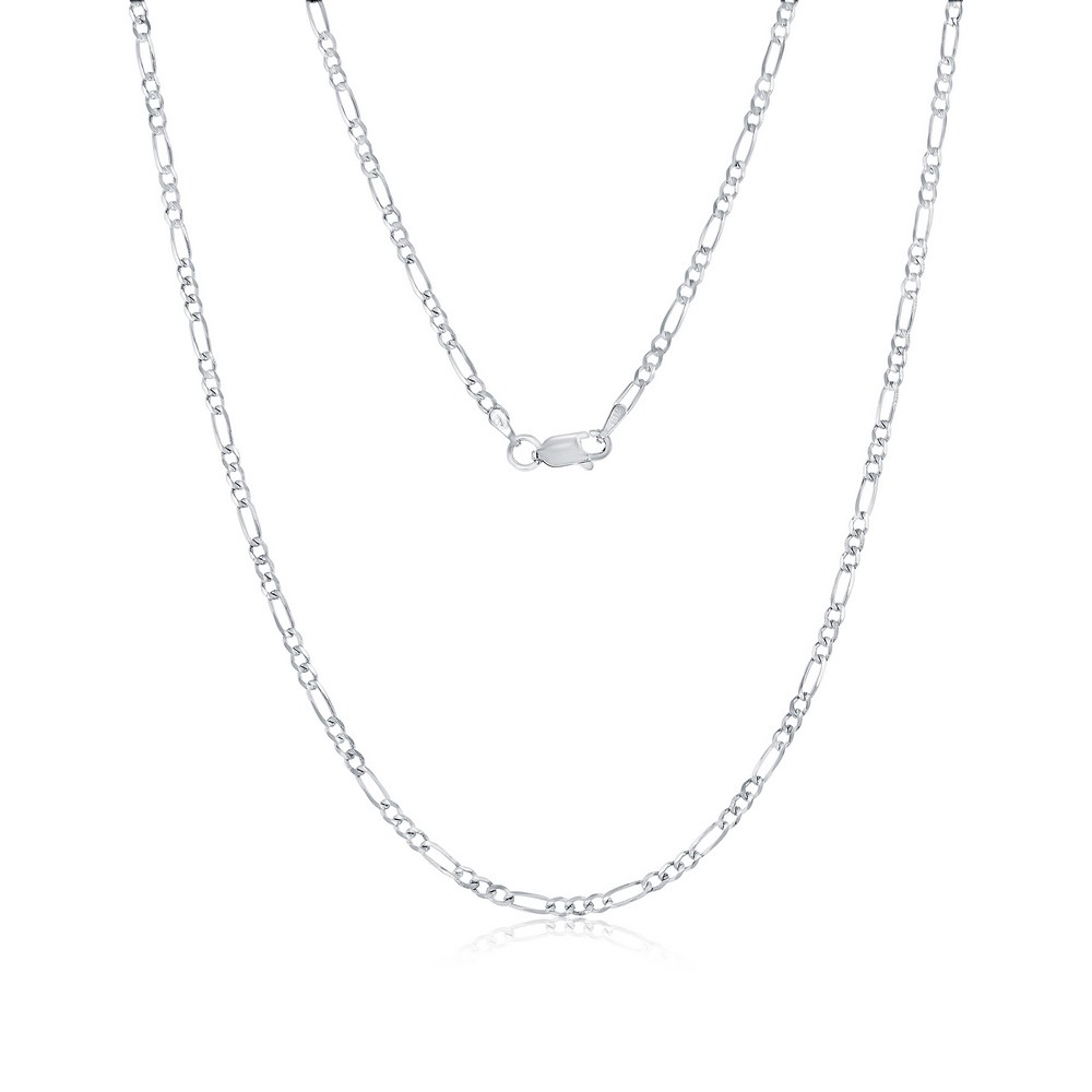 Sterling Silver, 2mm Figaro Chain - Rhodium Plated