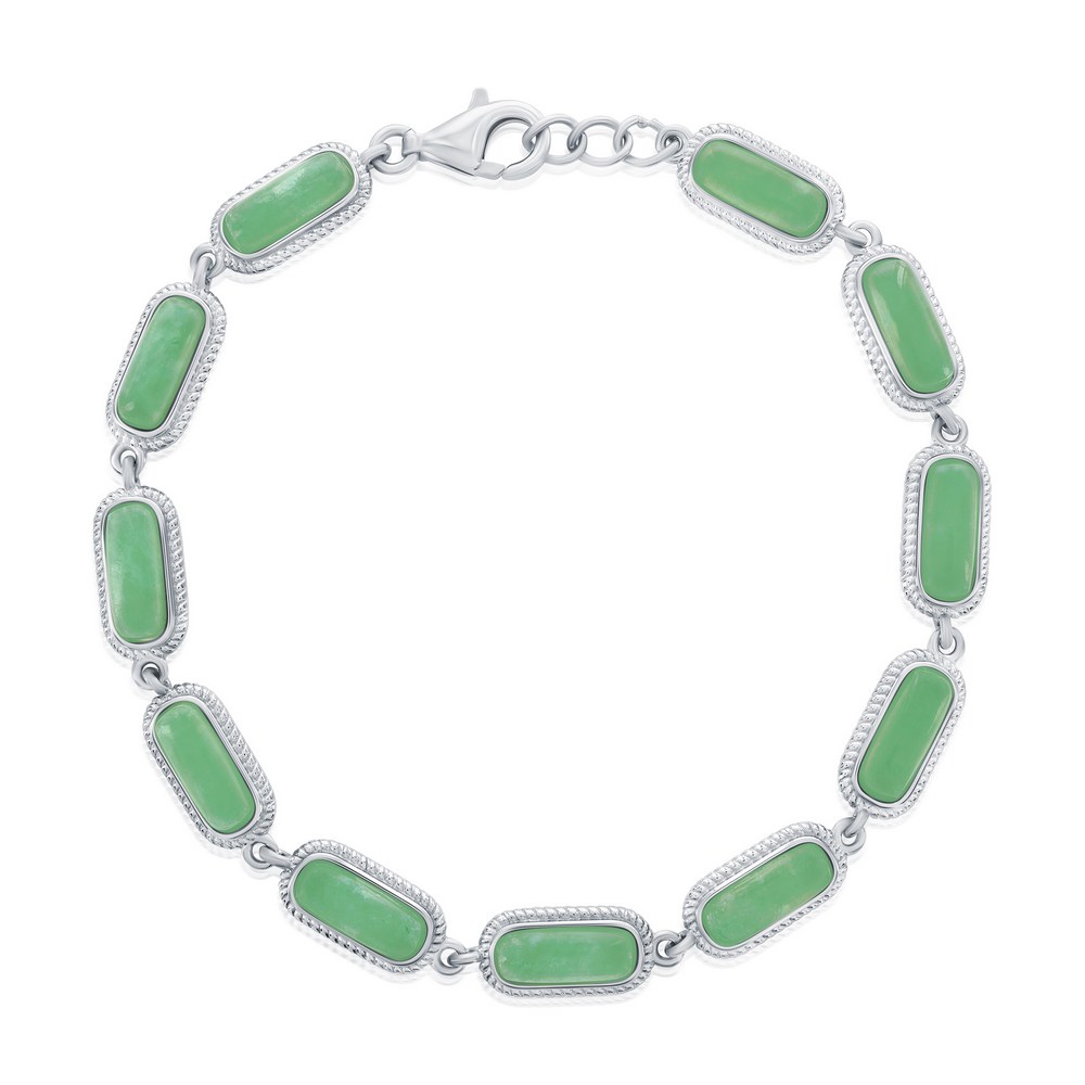 Sterling Silver, Oval Jade Linked Bracelet