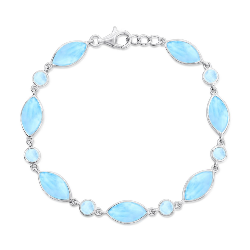 Sterling Silver, Marquise & Round Larimar Bracelet