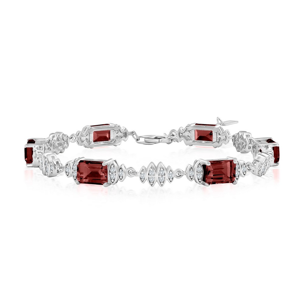 Sterling Silver, Garnet & White Topaz Gemstone Bracelet (7.41cttw)
